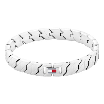 Ανδρικό ατσάλινο βραχιόλι Tommy Hilfiger 2790619 χειροπέδα σε ασημένιο χρώμα και σχέδιο μπρασελέ.